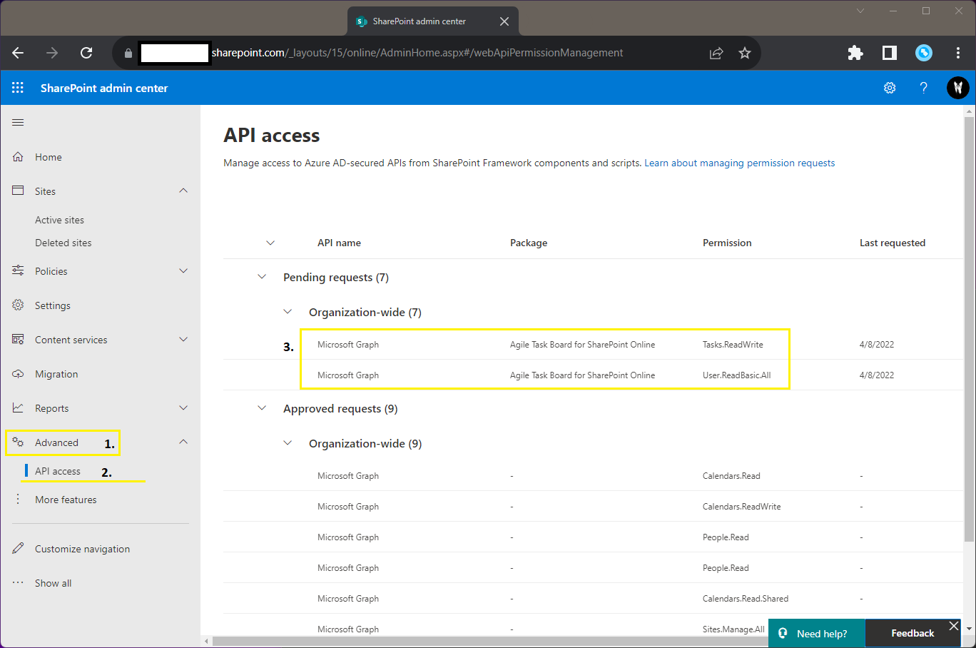 SharePoint admin center