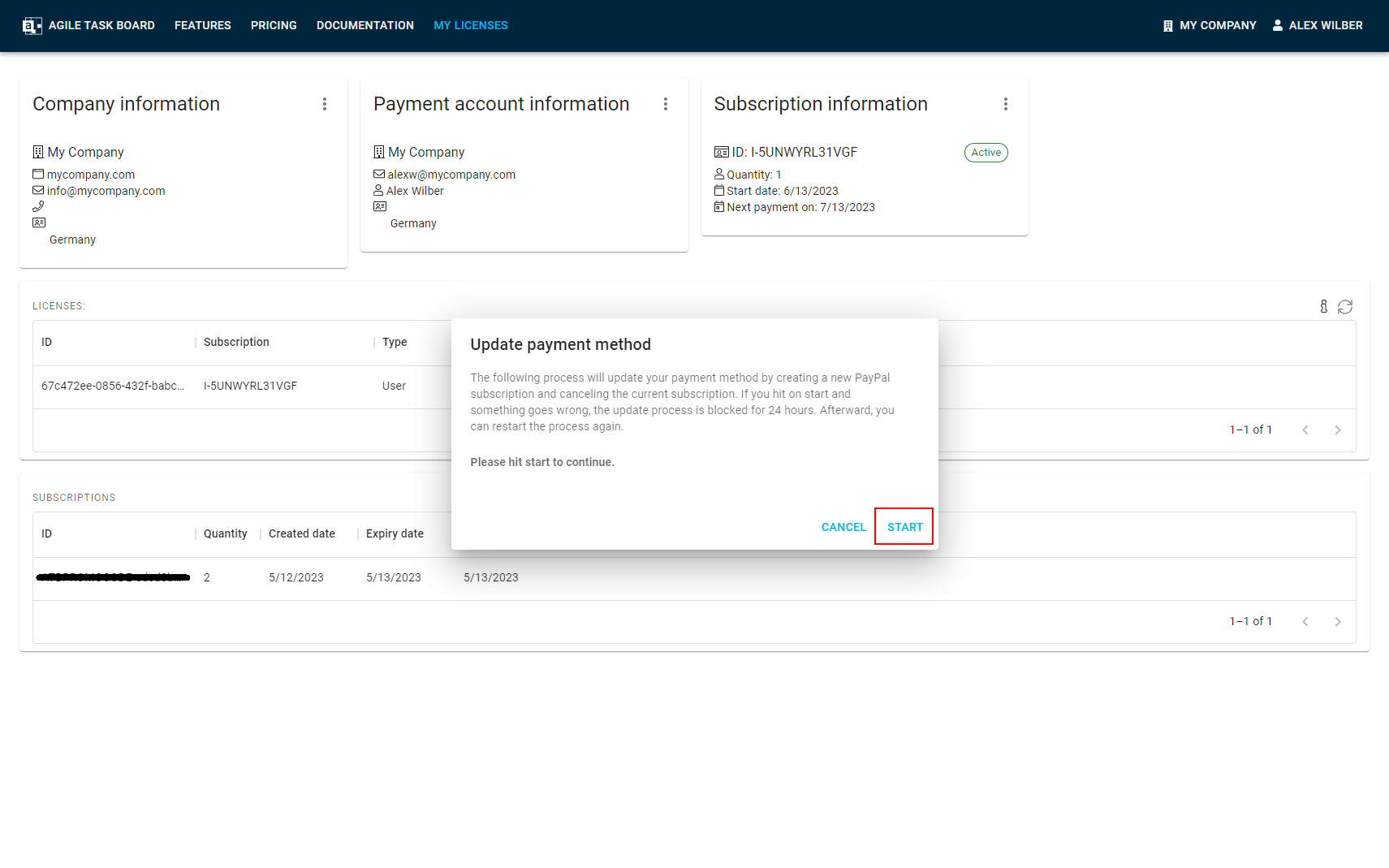 Update payment method step 2